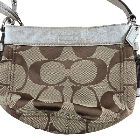 Coach Zoe Signature Logo Small Baguette Shoulder Bag Brown Silver Y2K Twee Luxe - Picture 2 of 13